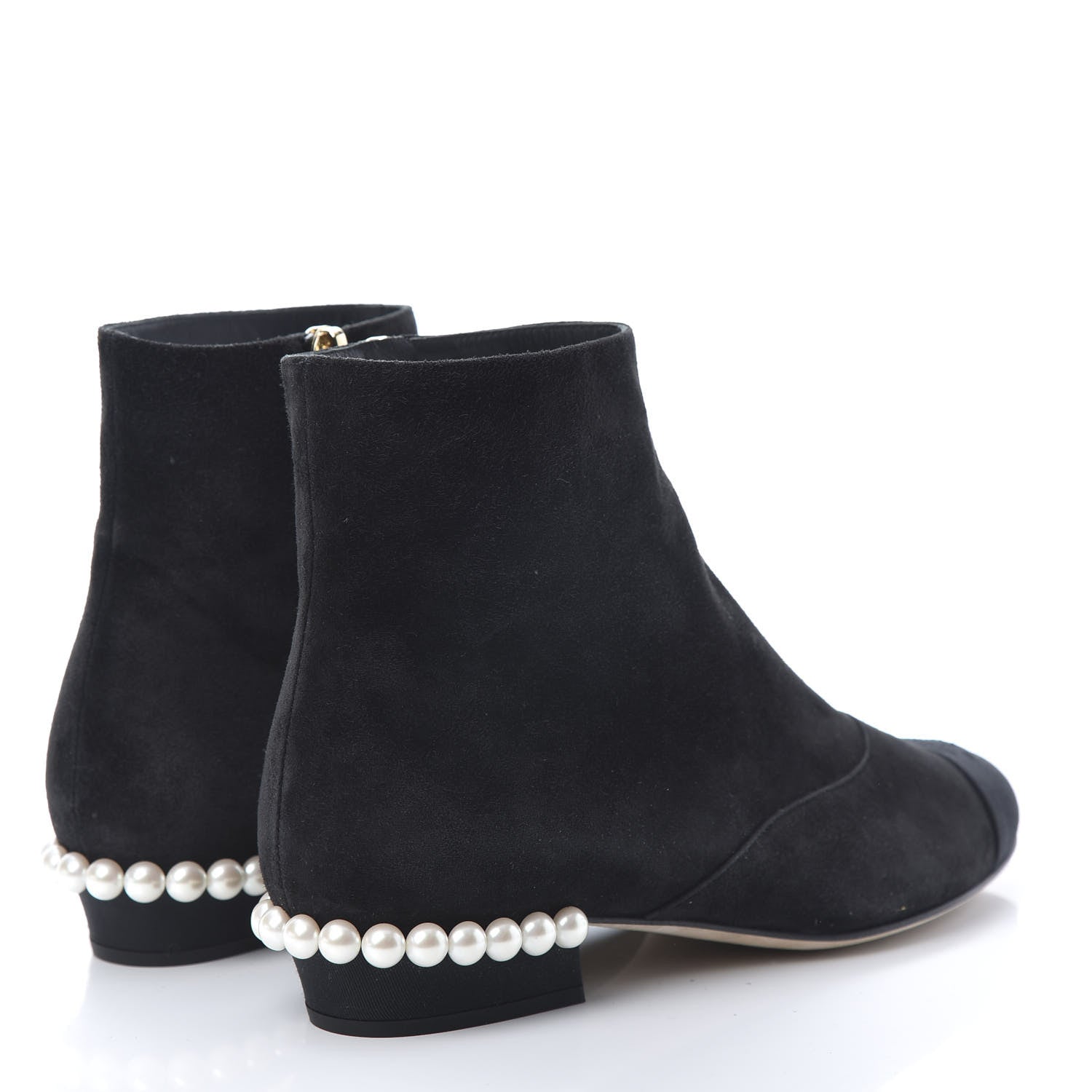 Chanel Suede Calfskin Pearl Cap Toe Short Boots 37.5 Black 4 of 10