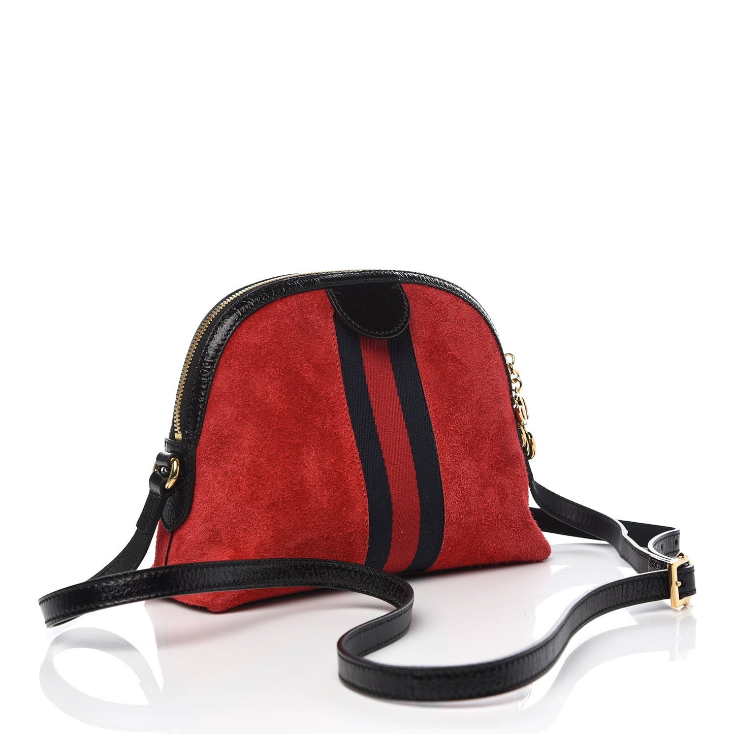 Suede Patent Web GG Small Ophidia Dome Shoulder Bag Hibiscus Red