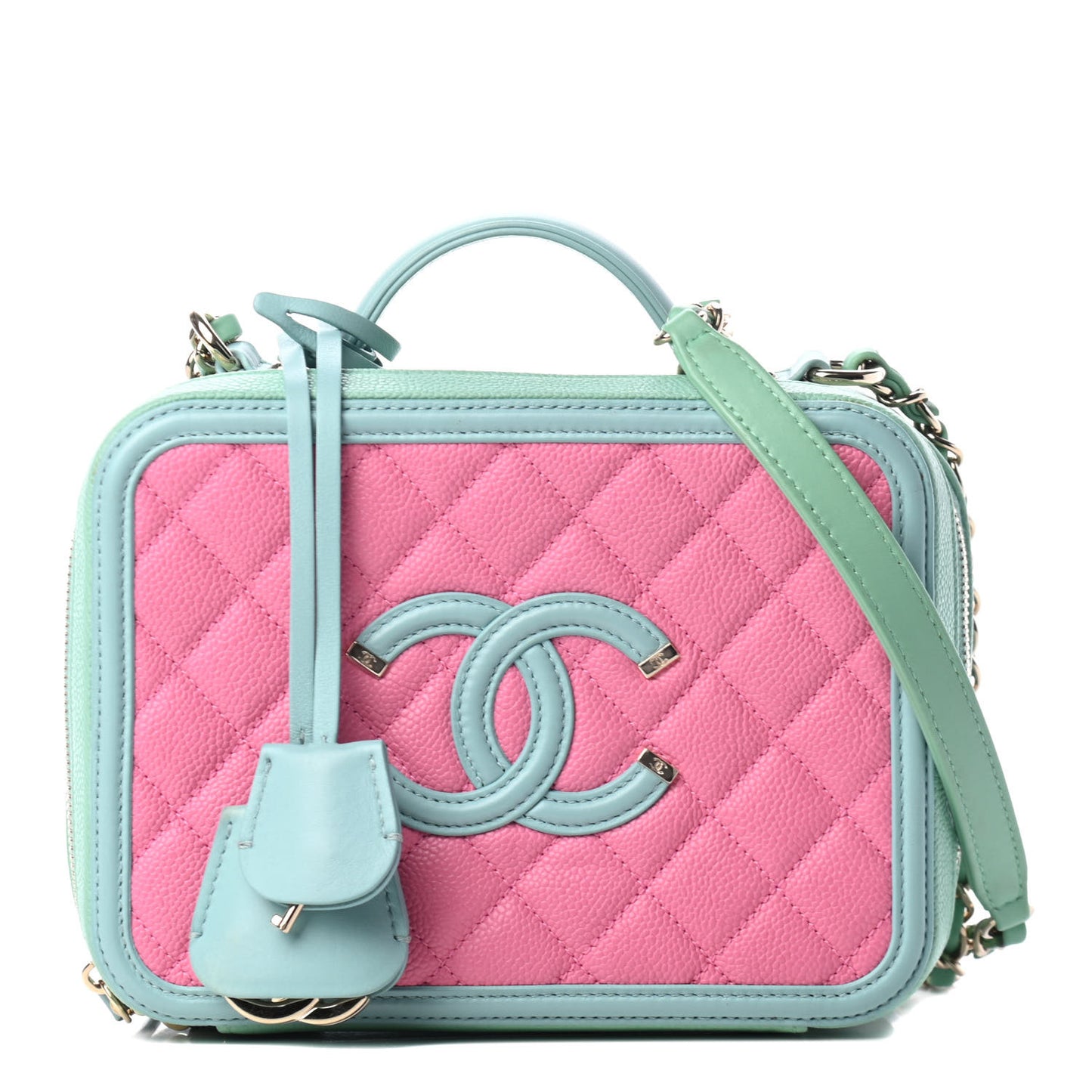 Caviar Quilted Medium CC Filigree Vanity Case Pink Green Blue