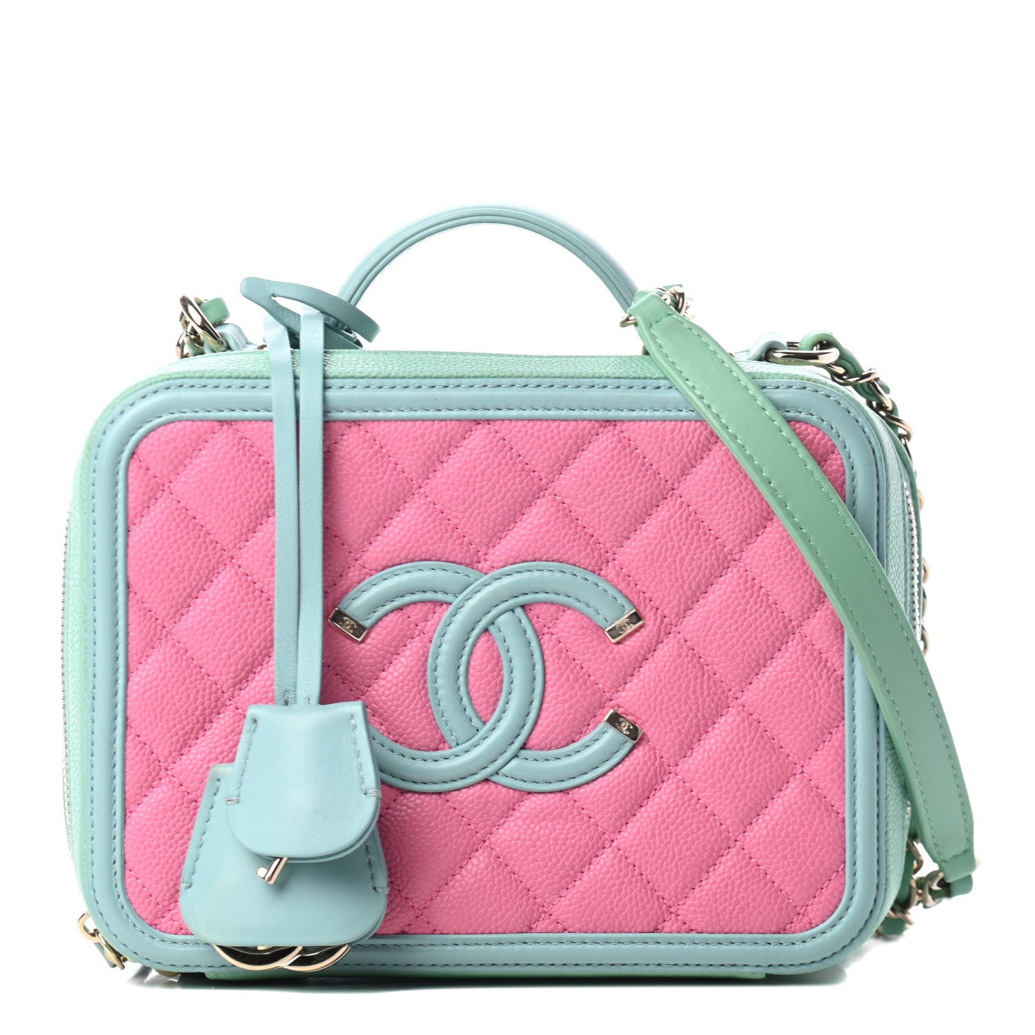 Chanel Caviar Quilted Medium CC Filigree Vanity Case Pink Green Blue 1 of 4