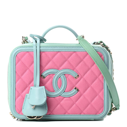Chanel Caviar Quilted Medium CC Filigree Vanity Case Pink Green Blue 1 of 4