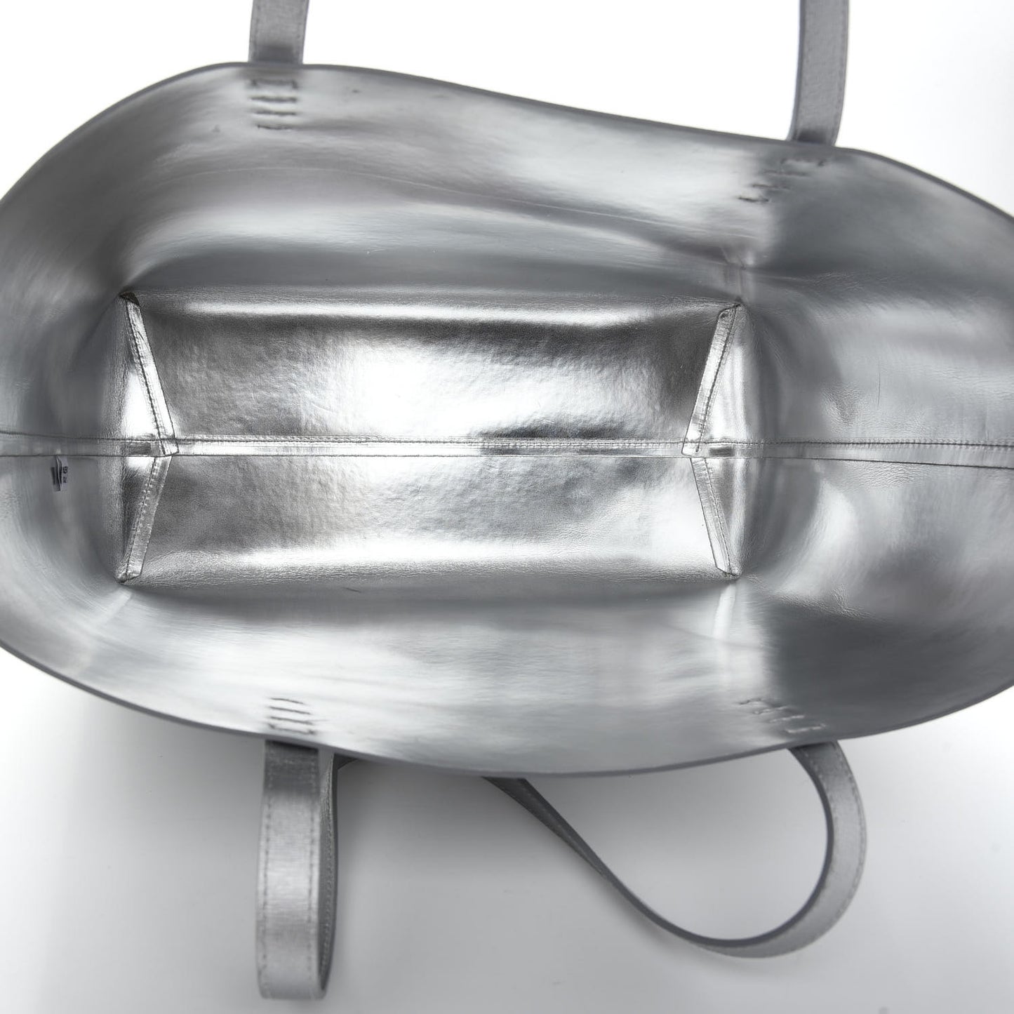 Metallic Saffiano Small Shopping Tote Silver