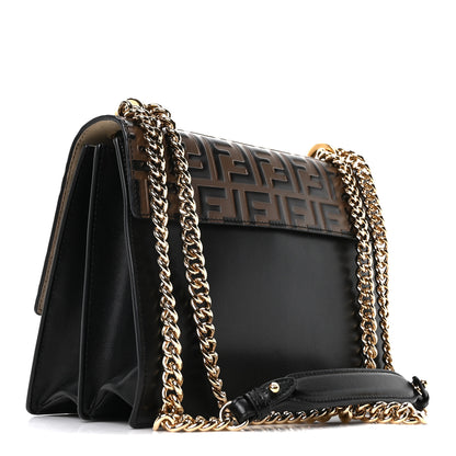 Fendi Vitello Liberty Bi-Color FF 1974 Embossed Chain Strap Kan U Shoulder Bag Black Maya 3 of 10