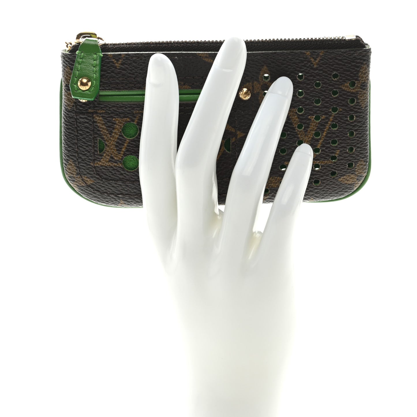 Monogram Perforated Key Pouch Green
