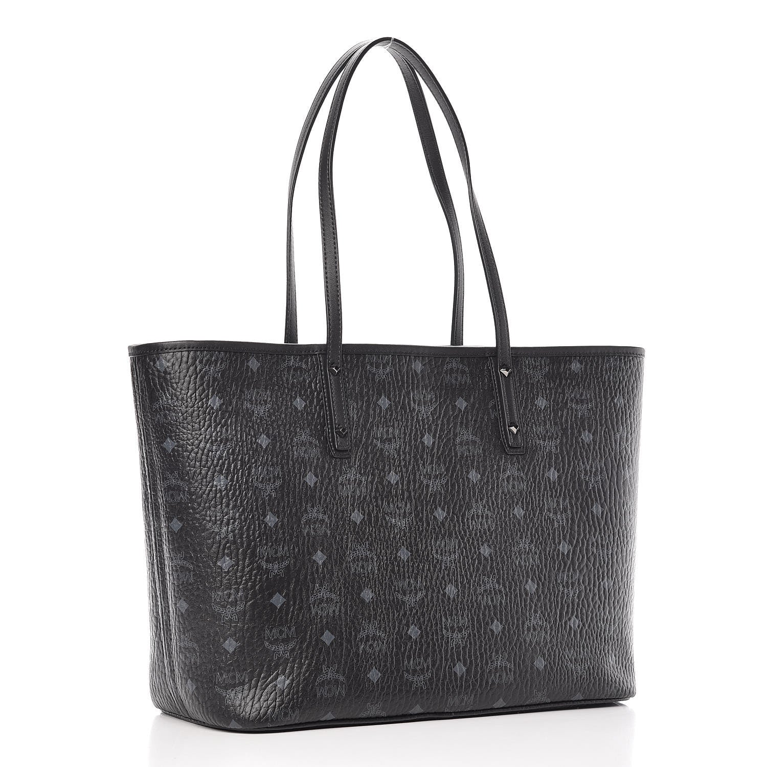 MCM Visetos Medium Anya Zip Top Shopper Tote Black 4 of 12