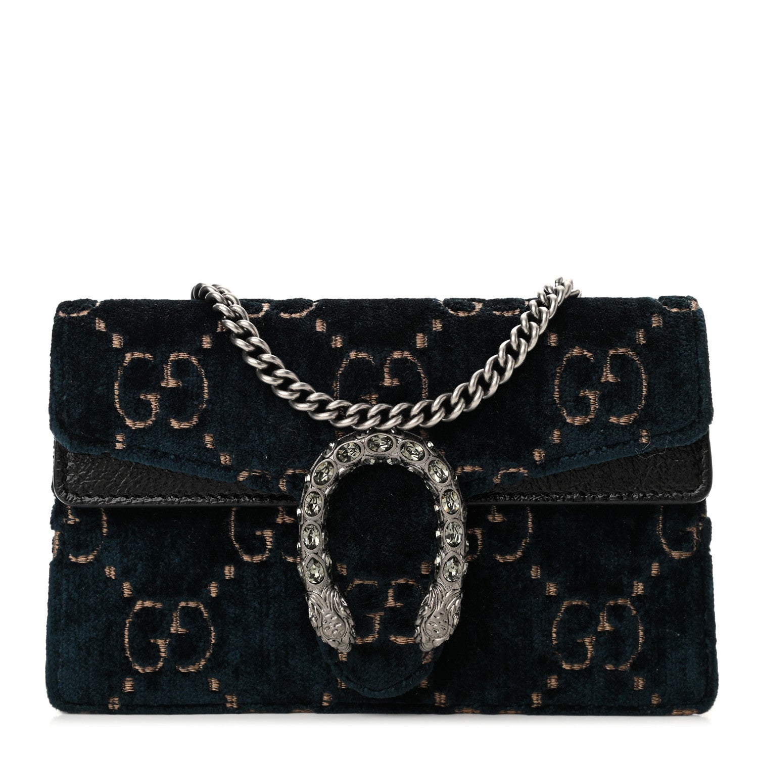 Gucci Velvet GG Monogram Super Mini Dionysus Shoulder Bag Blue Beige Black 1 of 10