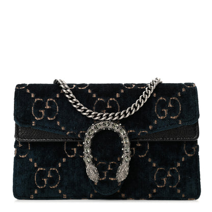 Gucci Velvet GG Monogram Super Mini Dionysus Shoulder Bag Blue Beige Black 1 of 10