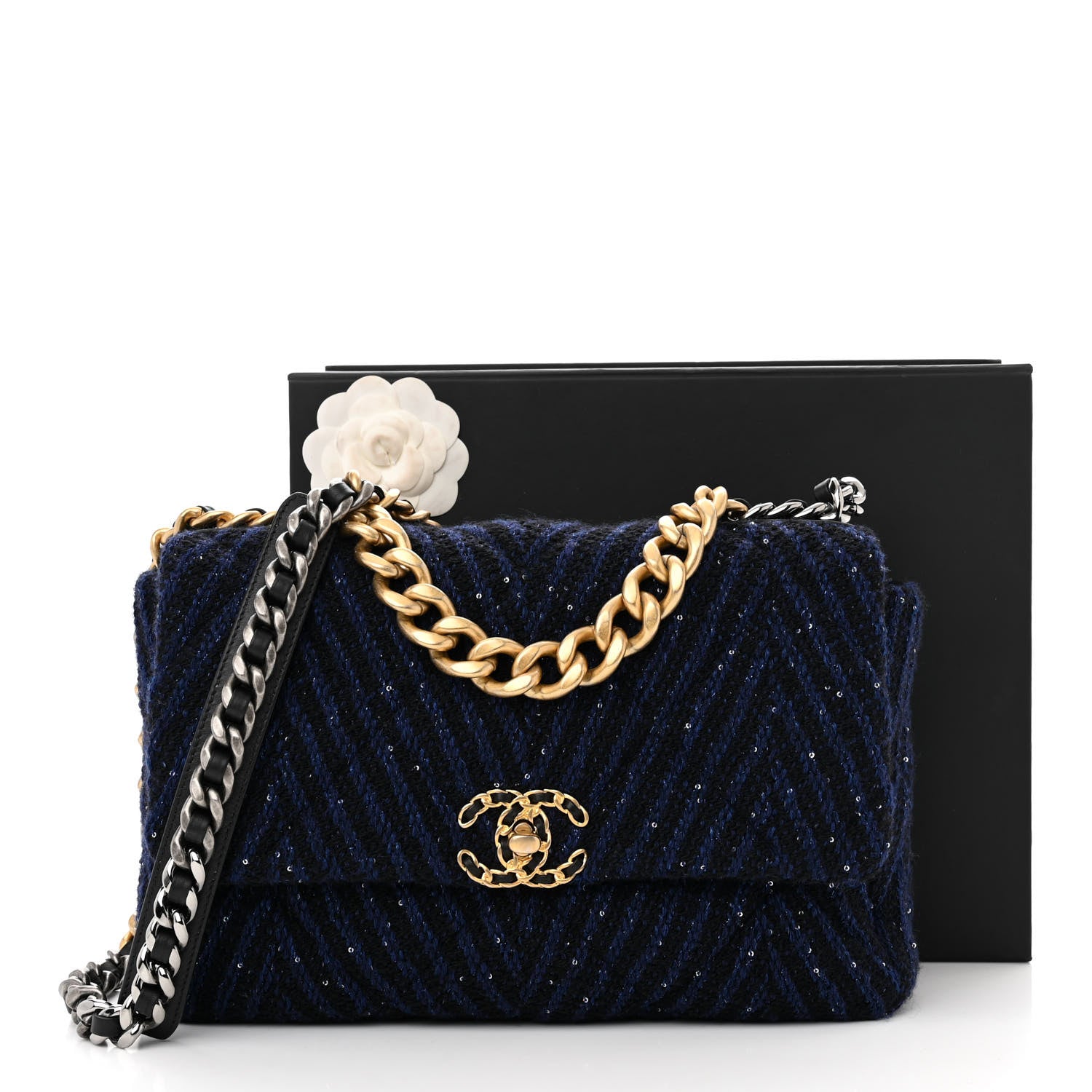 Chanel Tweed Sequin Quilted Large Chanel 19 Flap Blue Multicolor 11 of 11