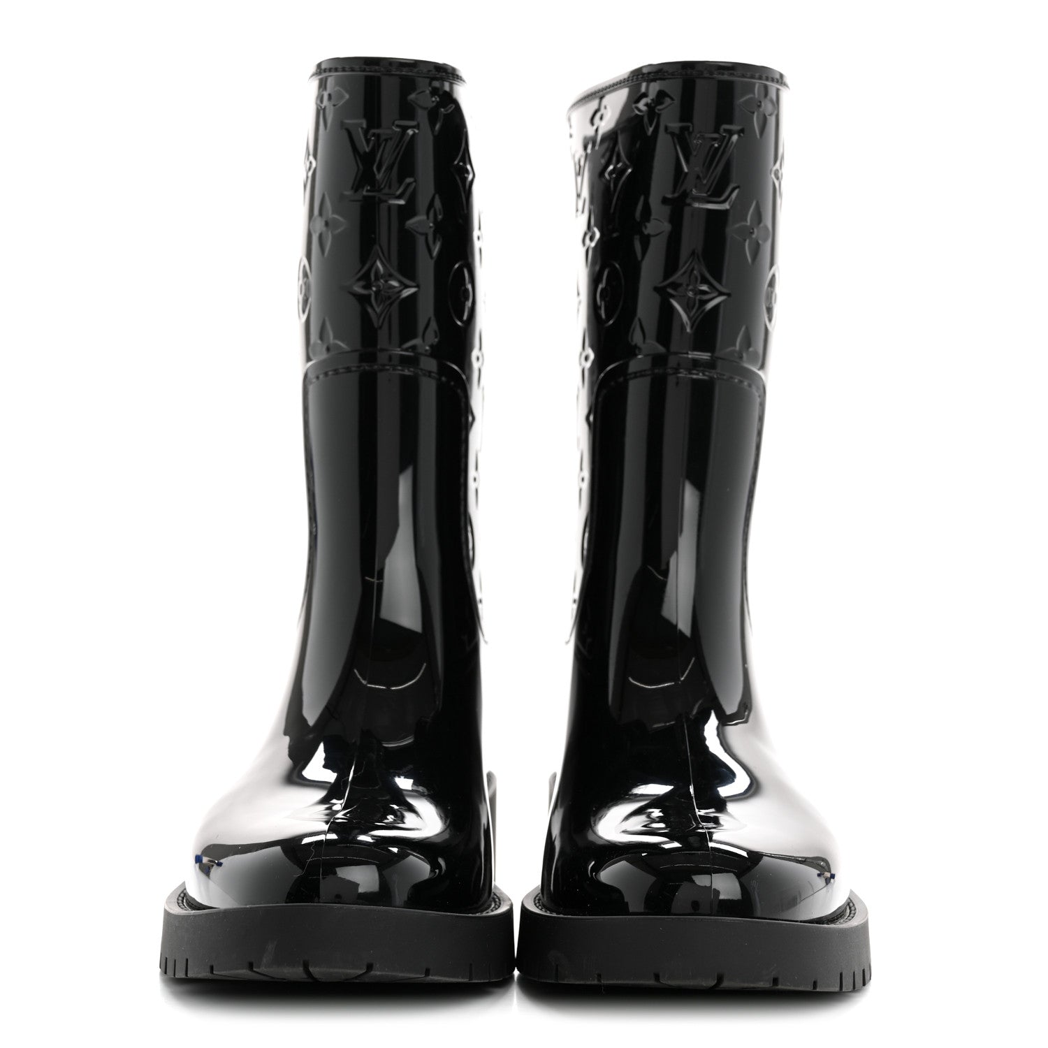 Louis Vuitton Rubber Embossed Monogram Drops Flat Half Boots 38 Black 2 of 9