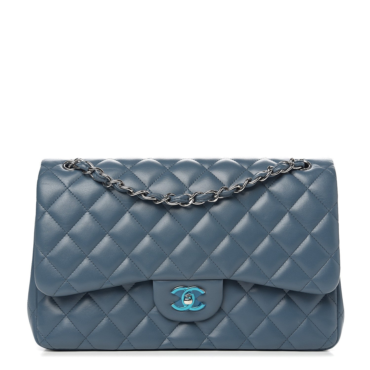 Chanel Lambskin Quilted Jumbo Double Flap Blue 1 of 12