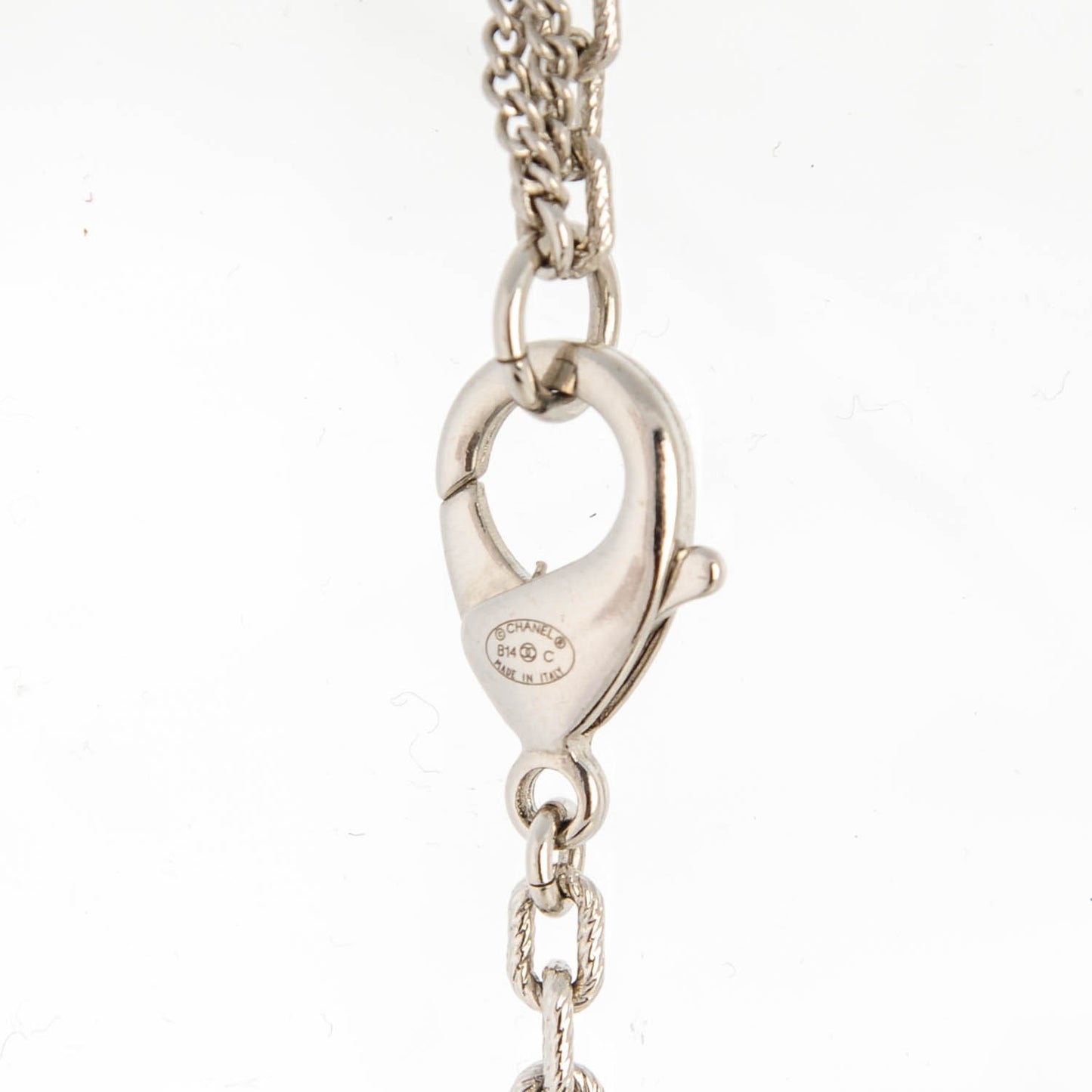 Pearl Baguette Crystal CC Long Necklace Silver