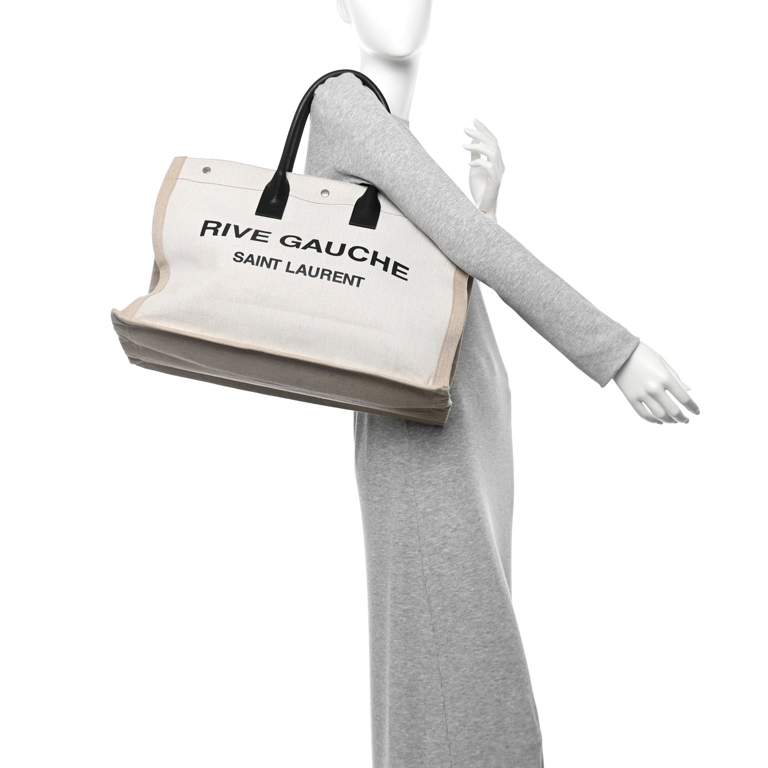Saint Laurent Linen Calfskin Rive Gauche Tote Optic White 3 of 9
