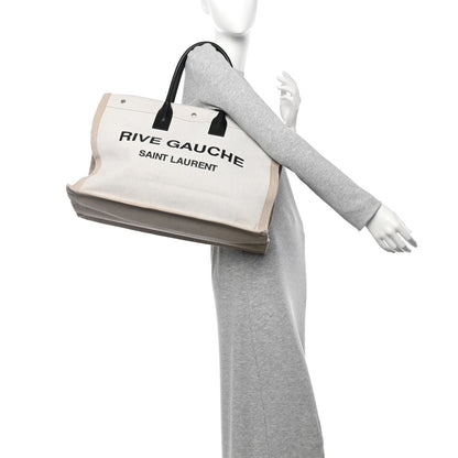 Saint Laurent Linen Calfskin Rive Gauche Tote Optic White 3 of 9