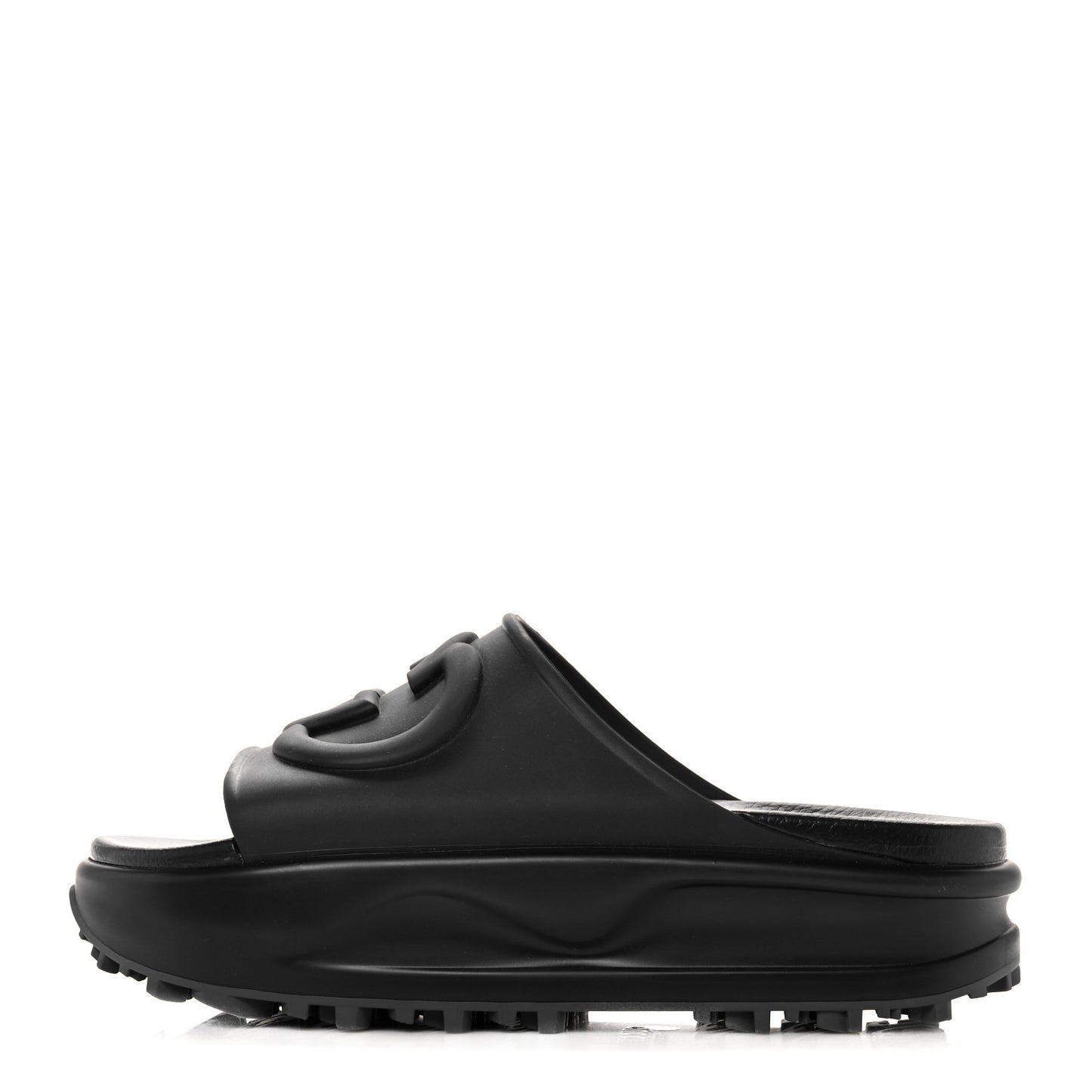 Soft Rubber Womens Interlocking G Platform 42mm Slide Sandals 41 Black
