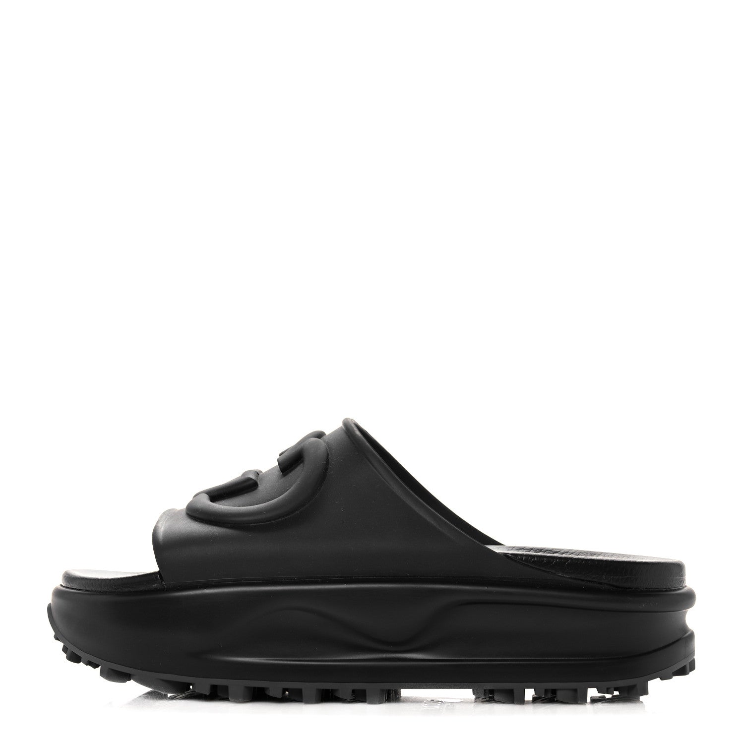 Gucci Soft Rubber Womens Interlocking G Platform 42mm Slide Sandals 41 Black 1 of 9