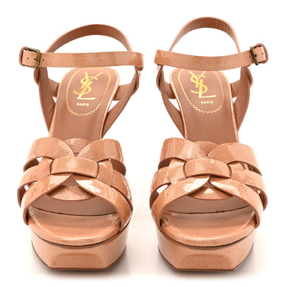 Saint Laurent Patent Calfskin Tribute 75 Platform Sandals 36.5 Light Clay 3 of 14