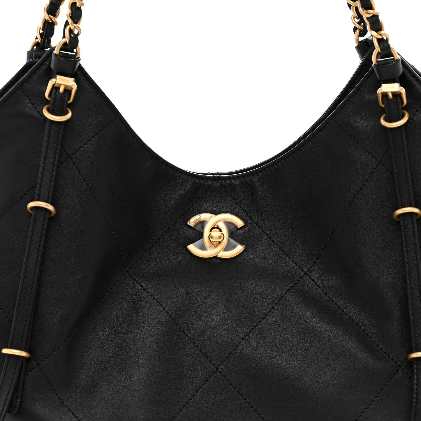 Calfskin Quilted Small Shopping Bag Black