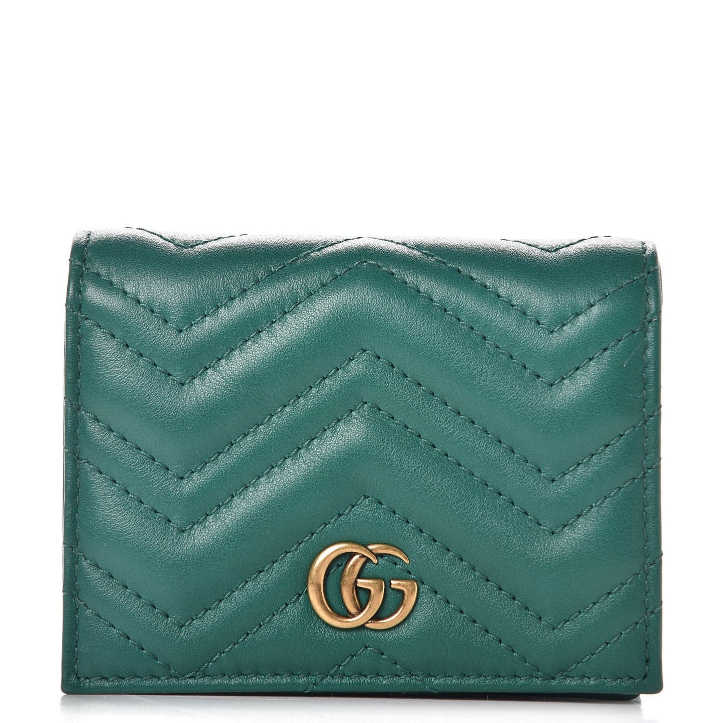 Calfskin Matelasse GG Marmont Card Case Wallet Emerald