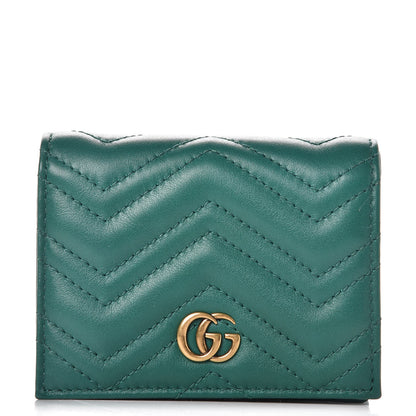 Gucci Calfskin Matelasse GG Marmont Card Case Wallet Emerald 1 of 8