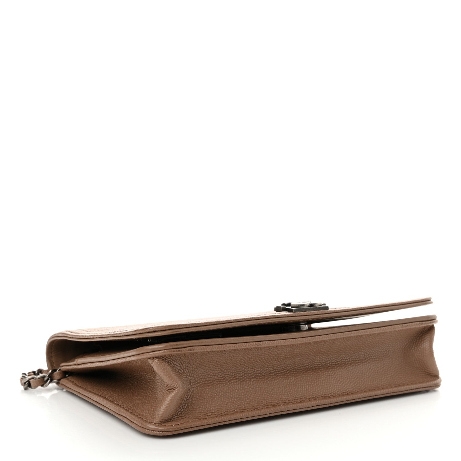 Chanel Caviar Chevron Quilted Boy Wallet On Chain WOC Dark Beige 4 of 15