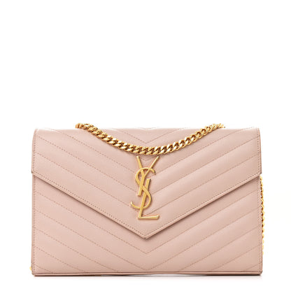 Saint Laurent Grain De Poudre Matelasse Chevron Monogram Chain Wallet Pale Pink 1 of 12
