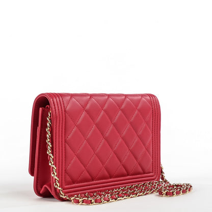 Chanel Lambskin Quilted Boy Wallet On Chain WOC Dark Pink 3 of 8