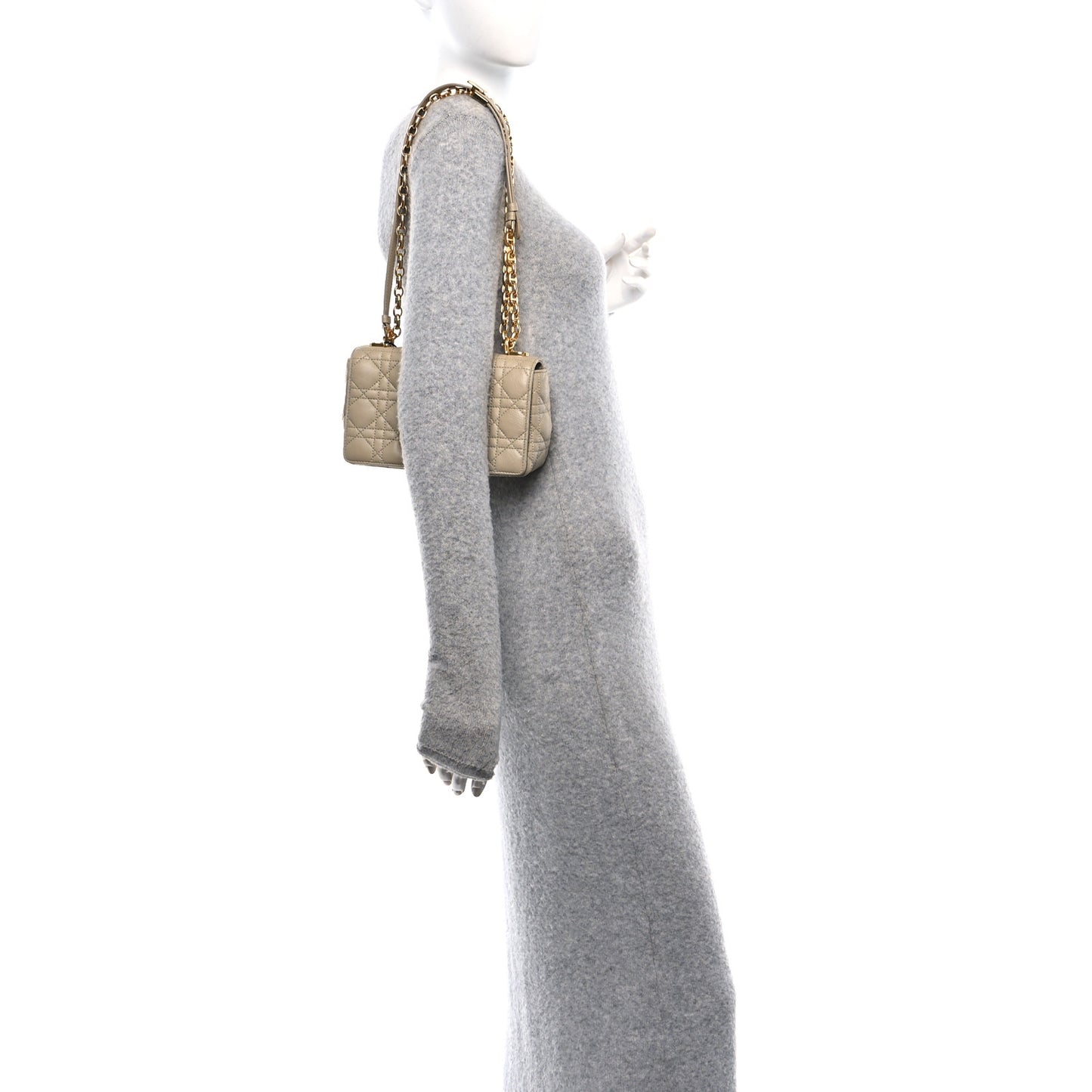Calfskin Cannage Small Caro Bag Beige
