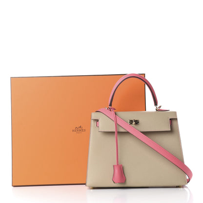 Hermes Epsom Bi-Color Horseshoe Kelly Sellier 25 Trench Rose Azalee 10 of 10