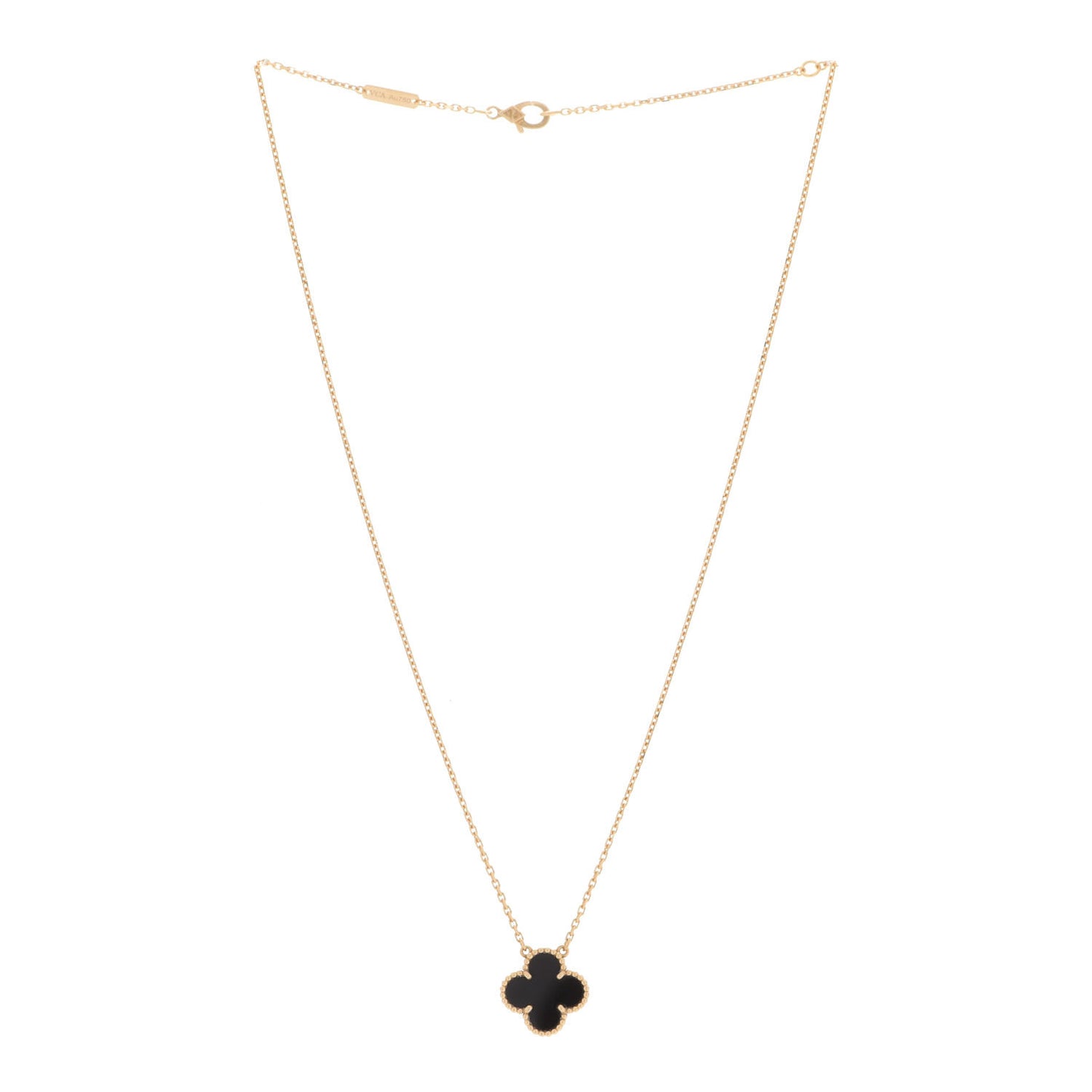 18K Yellow Gold Black Onyx Vintage Alhambra Pendant Necklace