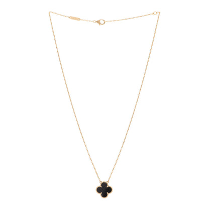 Van Cleef & Arpels 18K Yellow Gold Black Onyx Vintage Alhambra Pendant Necklace 3 of 6