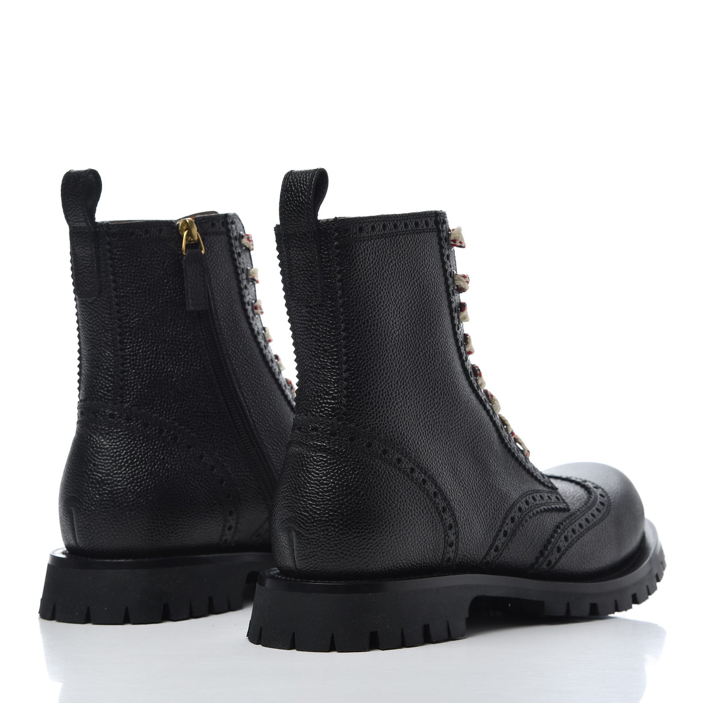 Grained Calfskin Mens Brogue Wingtip Lug Sole Boots 8 Black