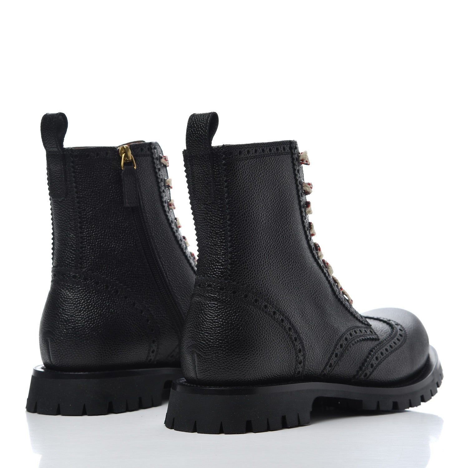 Gucci Grained Calfskin Mens Brogue Wingtip Lug Sole Boots 8 Black 4 of 9