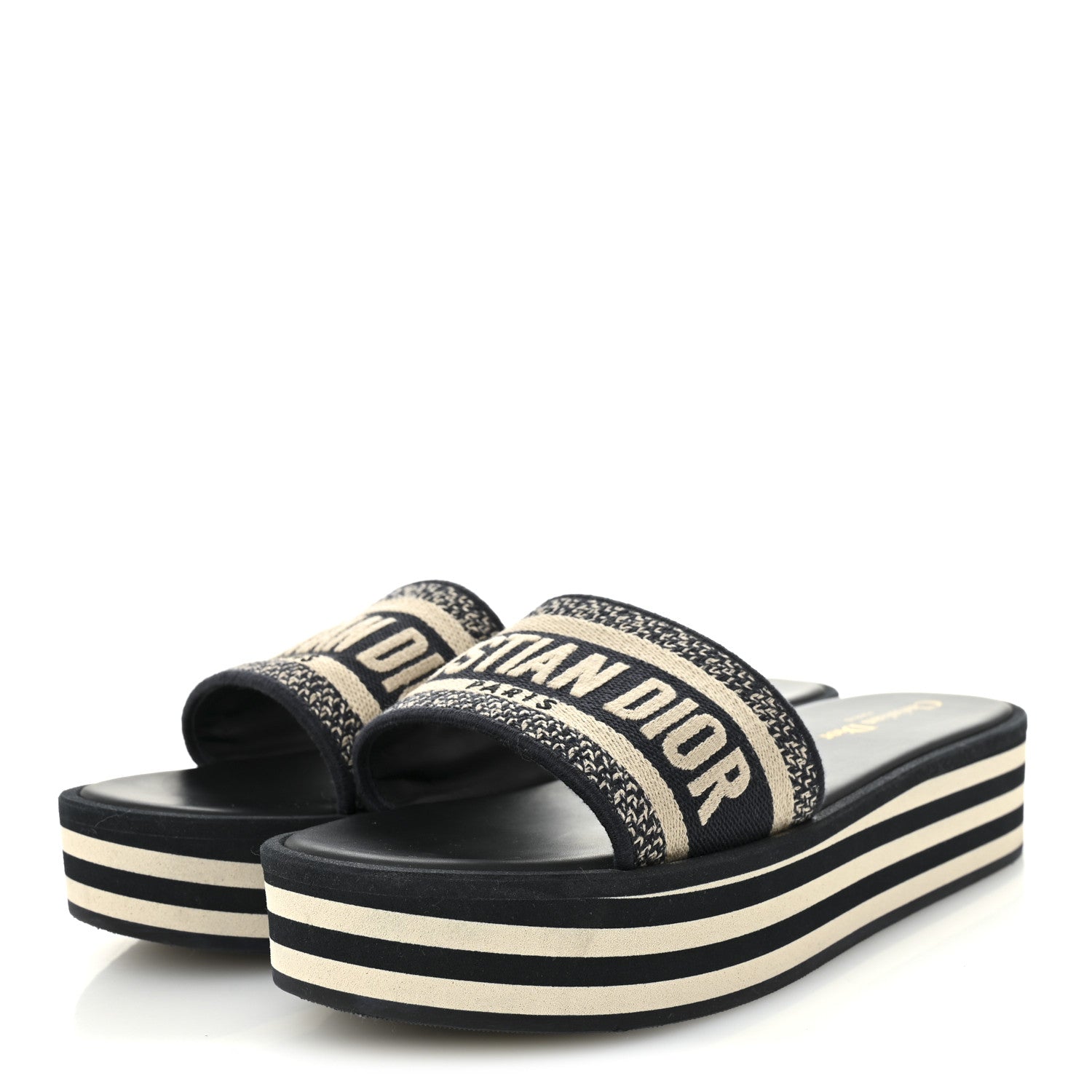 Christian Dior Canvas Embroidered D-Way Platform Sandals 39.5 Deep Blue 4 of 10
