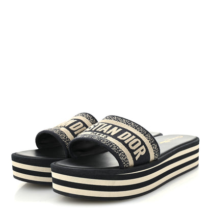 Christian Dior Canvas Embroidered D-Way Platform Sandals 39.5 Deep Blue 4 of 10