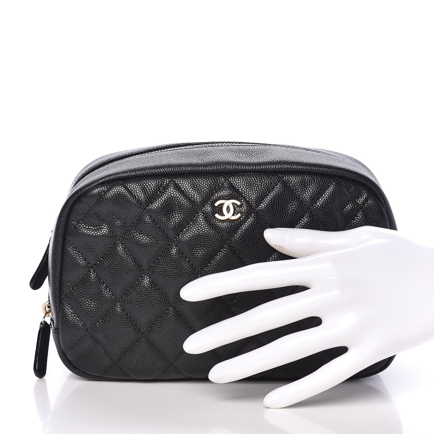 Chanel Caviar Quilted Curvy Pouch Cosmetic Case Black 2 of 9