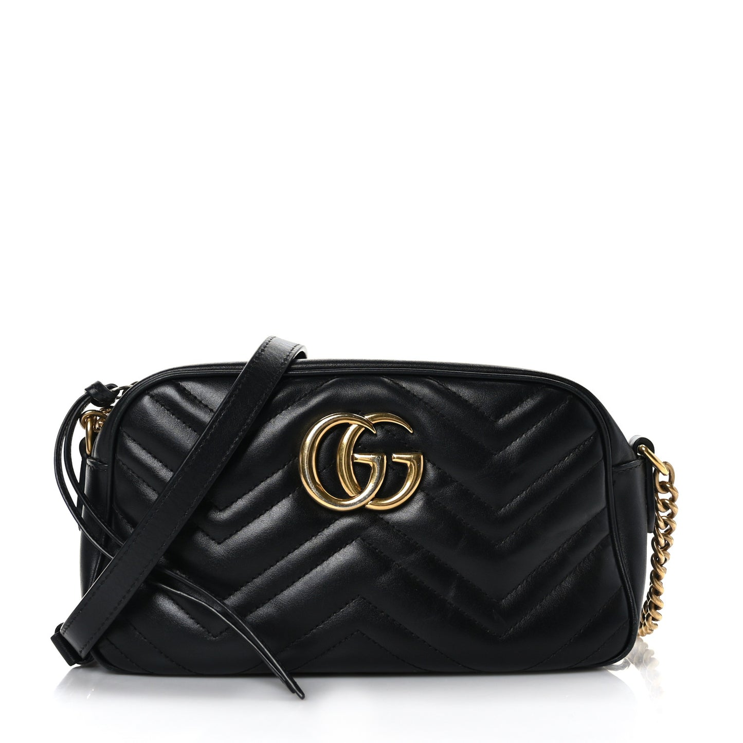 Calfskin Matelasse Small GG Marmont Chain Shoulder Bag Black