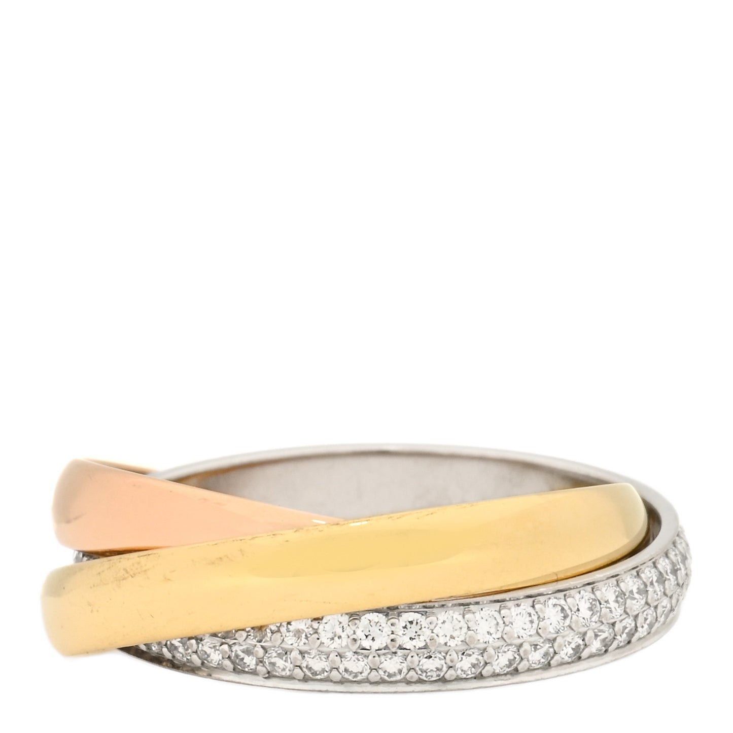 18K White Yellow Pink Gold Diamond Small Trinity Paved Ring 50 5.25