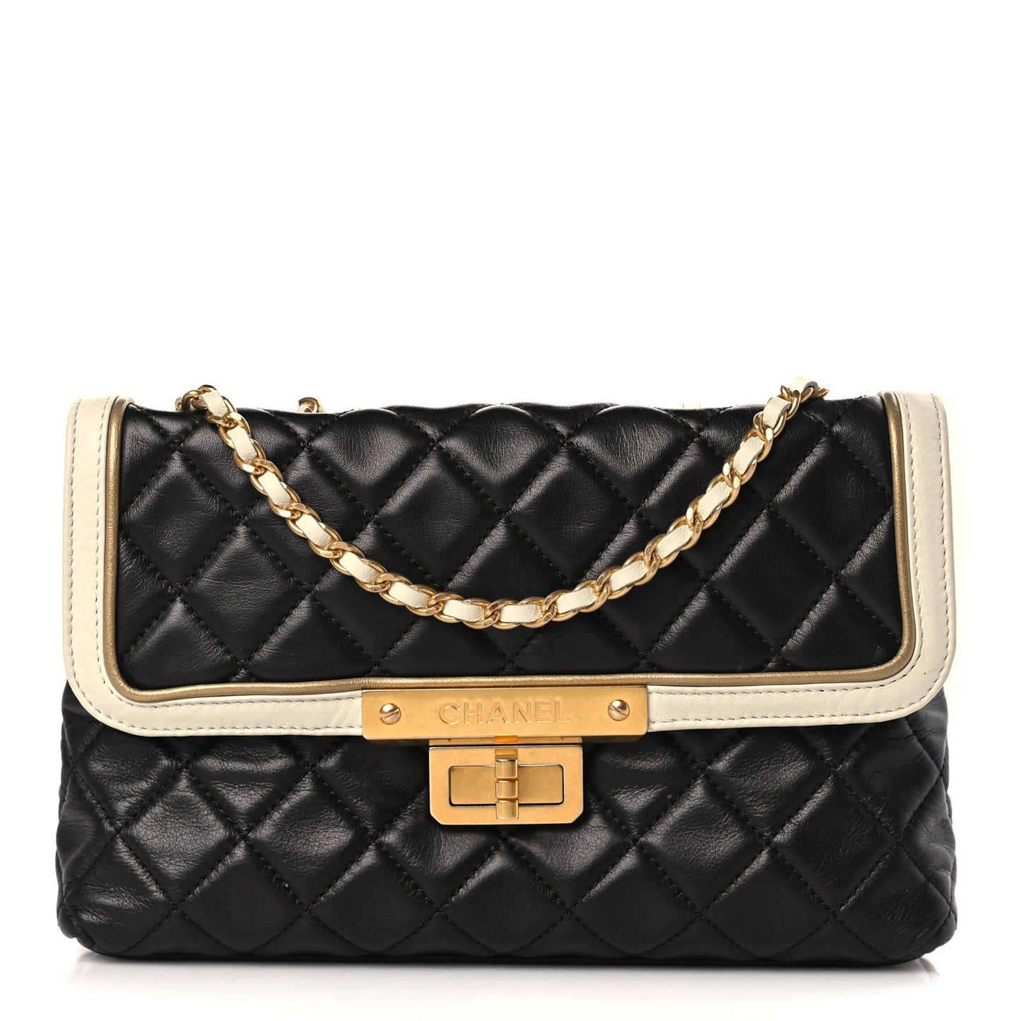 Lambskin Quilted Mademoiselle East West Flap Black White