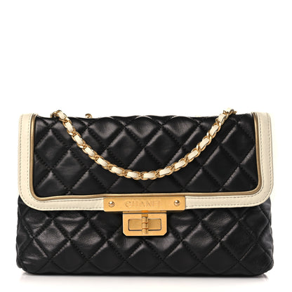 Chanel Lambskin Quilted Mademoiselle East West Flap Black White 1 of 10