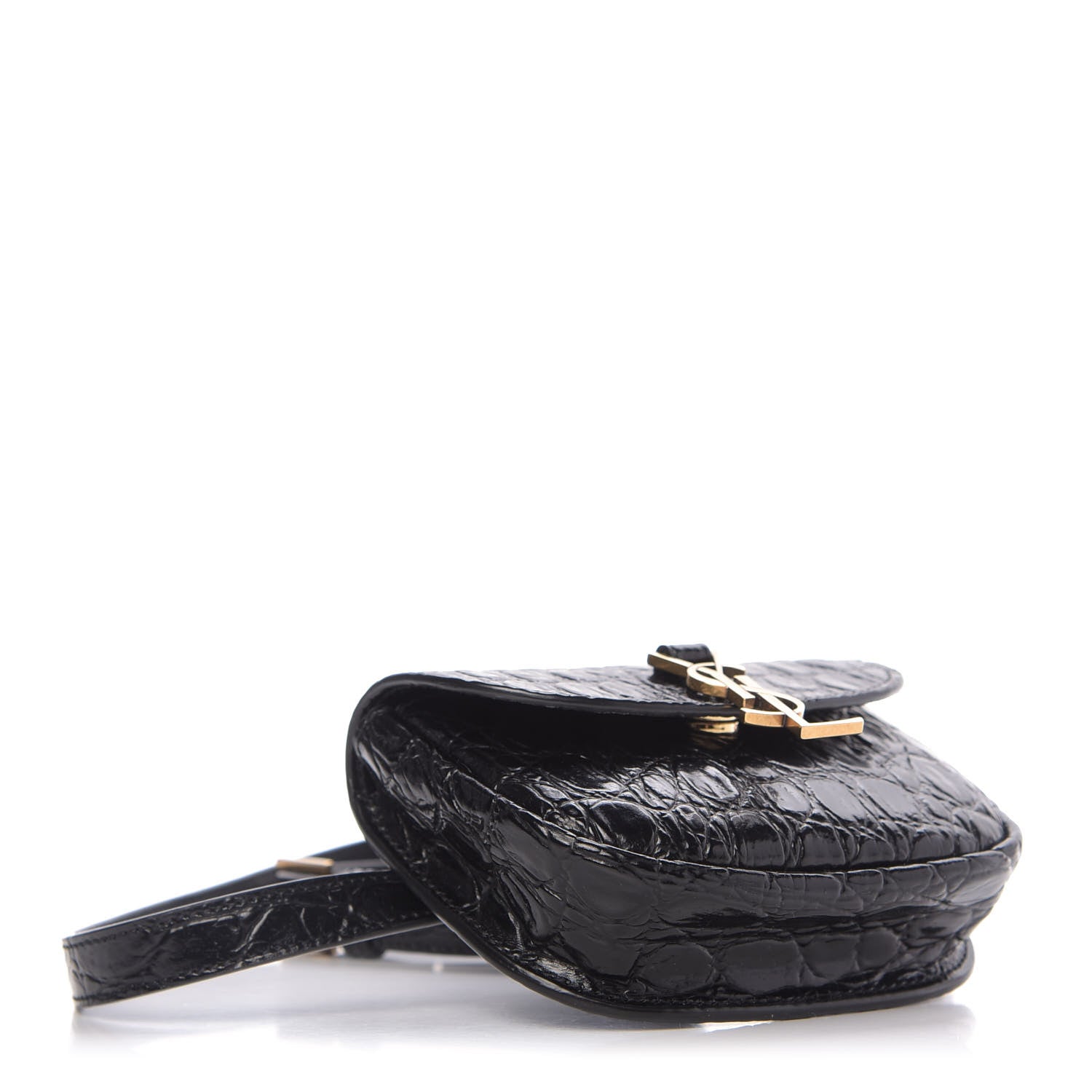Saint Laurent Shiny Calfskin Crocodile Embossed Monogram Kaia Belt Bag Black 4 of 9