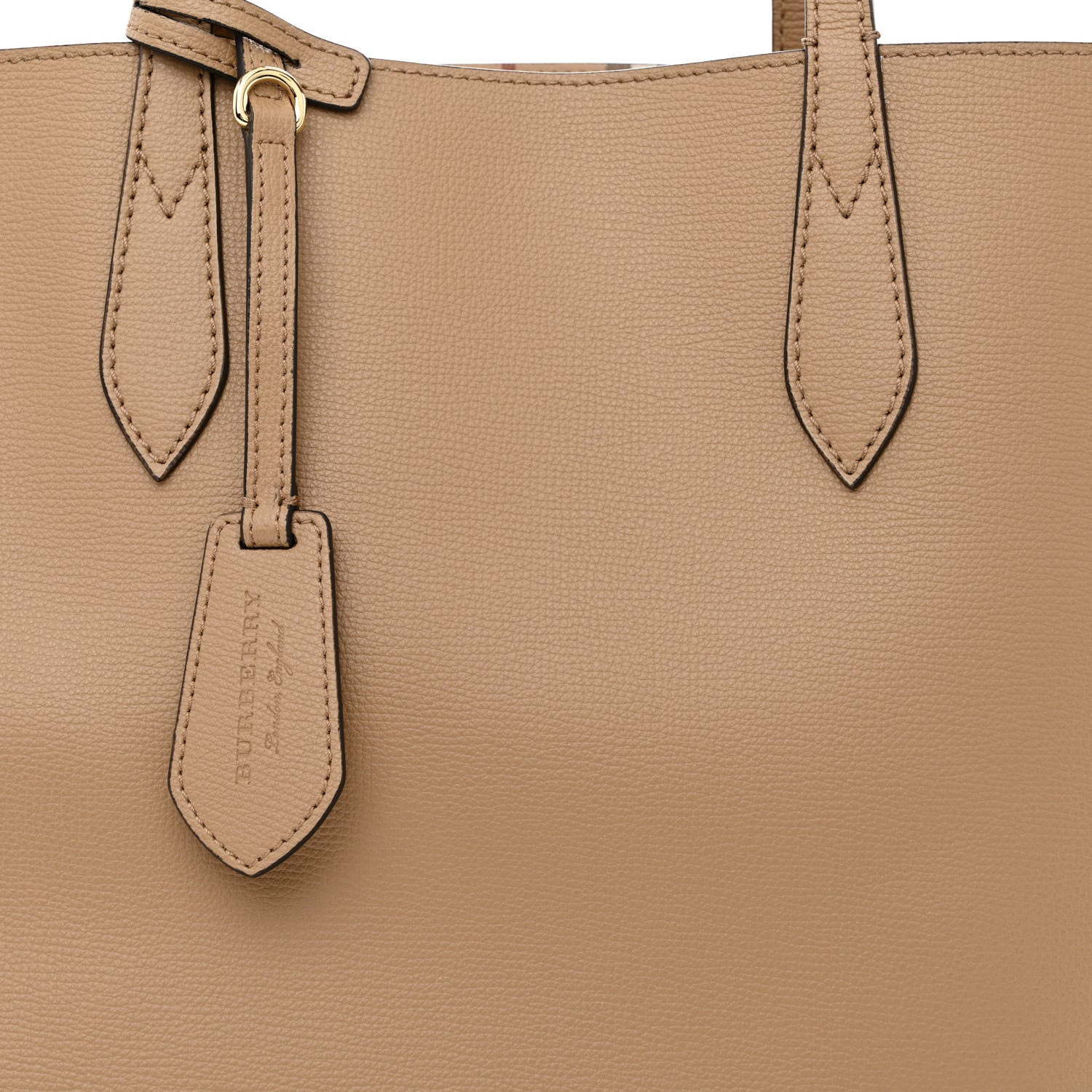 Burberry Grainy Calfskin Haymarket Check Medium Reversible Tote Camel 8 of 17