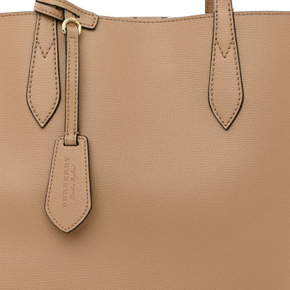 Burberry Grainy Calfskin Haymarket Check Medium Reversible Tote Camel 8 of 17