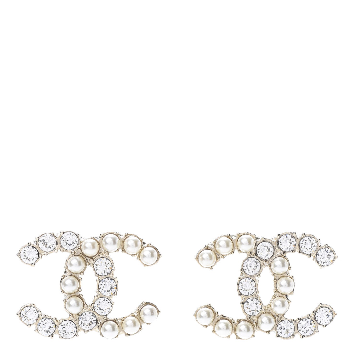 Chanel Crystal Pearl CC Dazzling Domino Earrings Gold 1 of 5