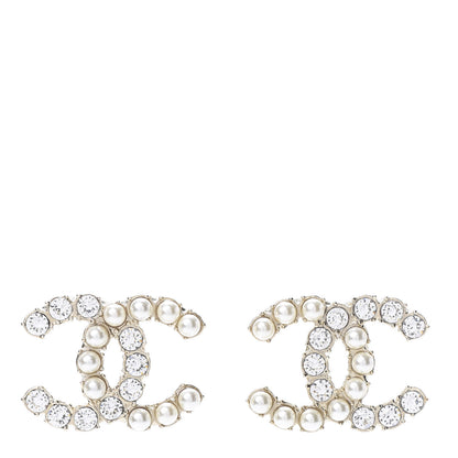 Chanel Crystal Pearl CC Dazzling Domino Earrings Gold 1 of 5