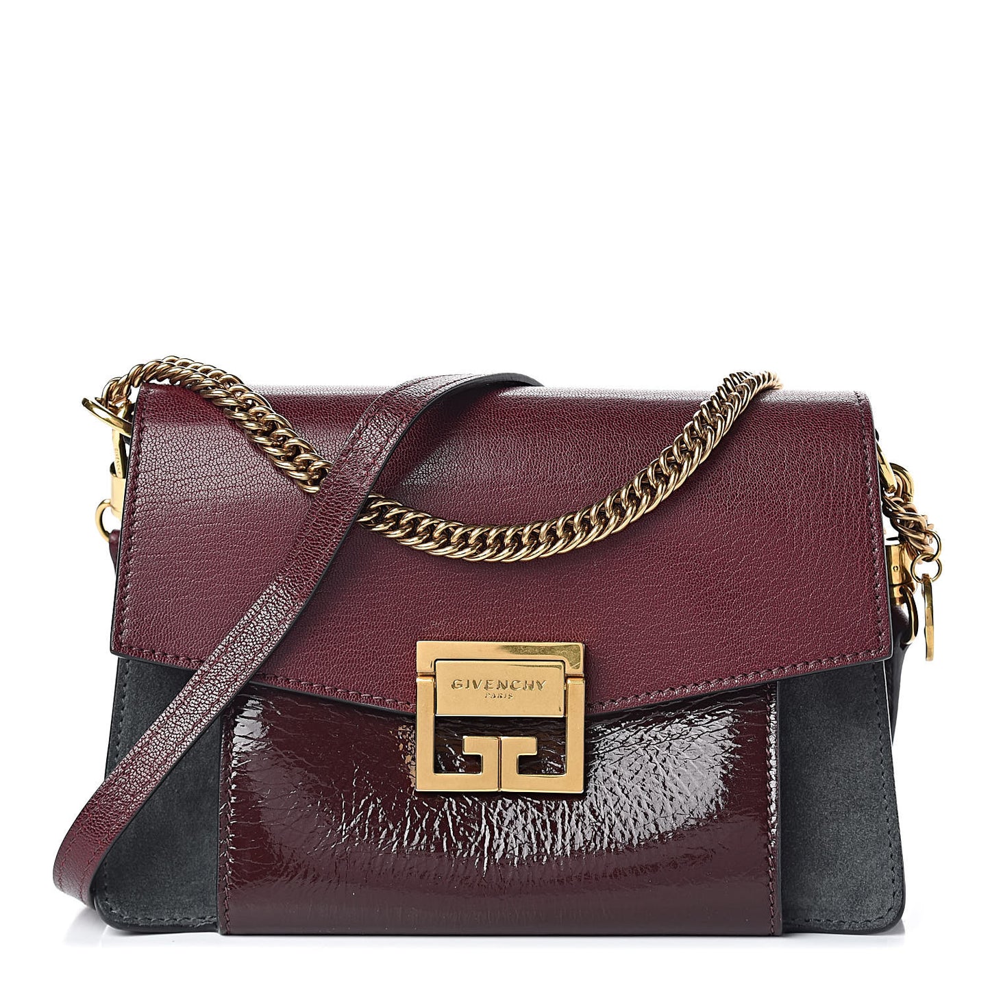 Crinkled Patent Deerskin Suede Small GV3 Shoulder Bag Aubergine Graphite
