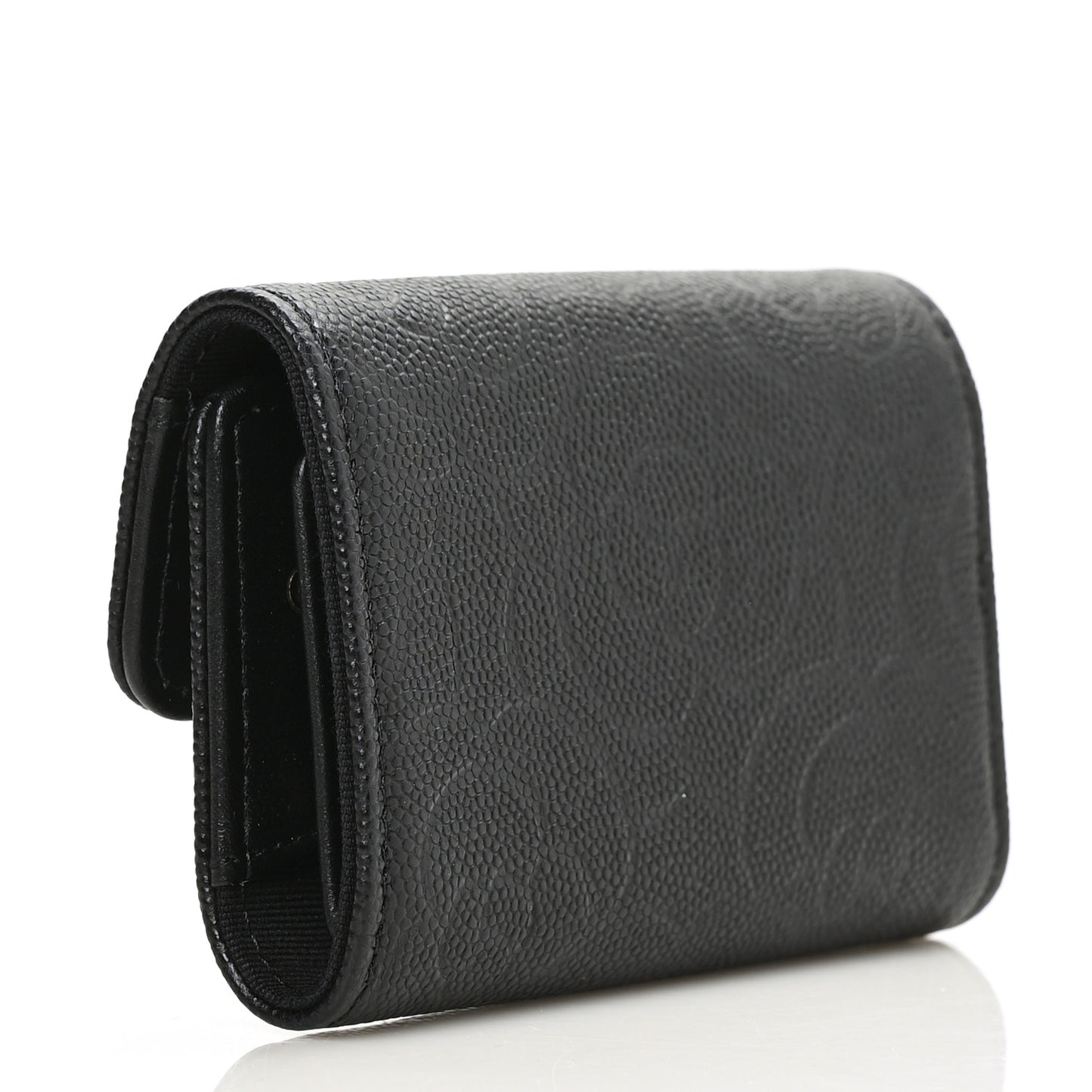 Caviar Embossed Camellia 4 Key Holder Case Black