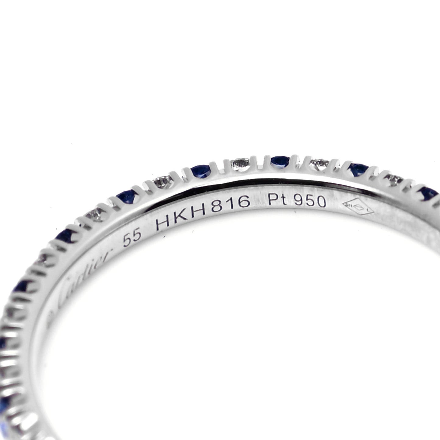 Platinum Diamond Blue Sapphire 2mm Etincelle de Cartier Wedding Band Ring 55 7.25