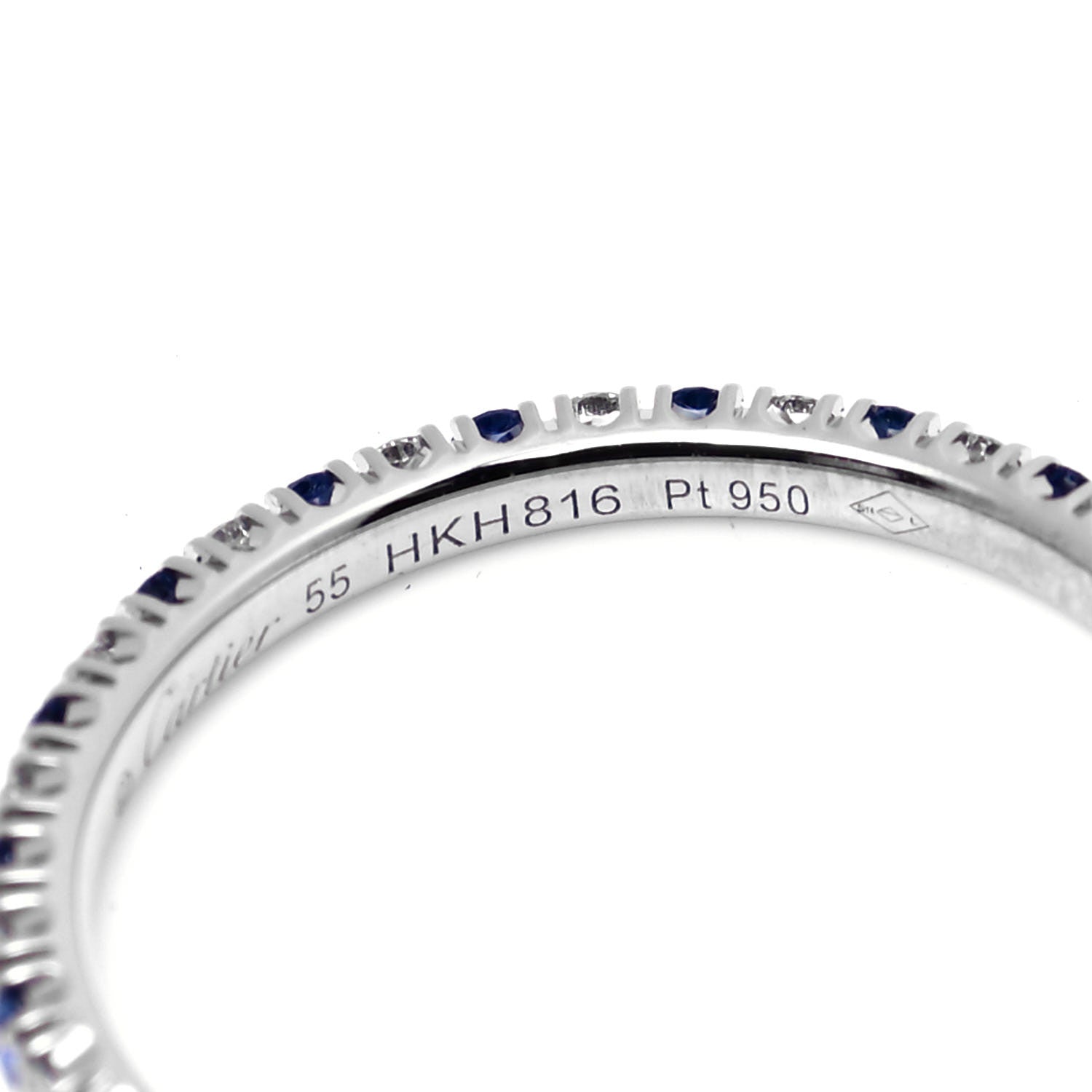 Cartier Platinum Diamond Blue Sapphire 2mm Etincelle de Cartier Wedding Band Ring 55 7.25 5 of 5
