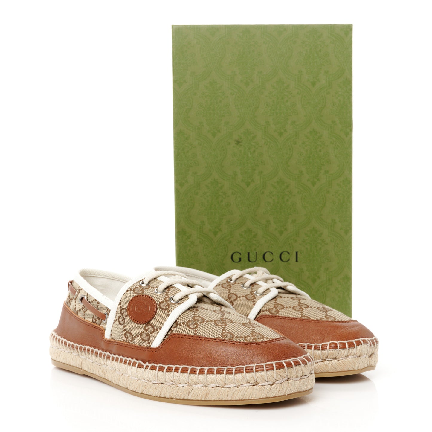 GG Monogram Mens Espadrille Loafers 9 Beige Ebony Mystic White