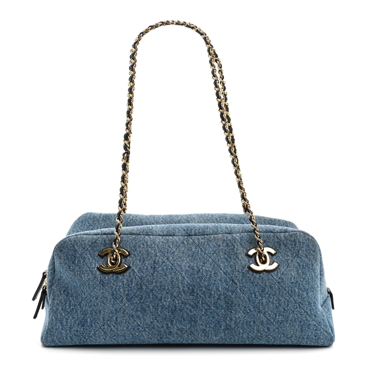 Denim Quilted Eyes On You Bowling Bag Blue